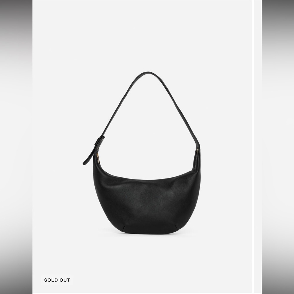 Arket Mid sized Leather Curved Shoulder Bag Black